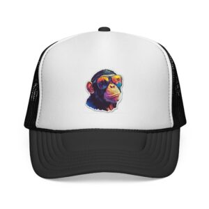 Colorful Chimp Trucker Cap — Retro Sunglasses Monkey Mesh Hat