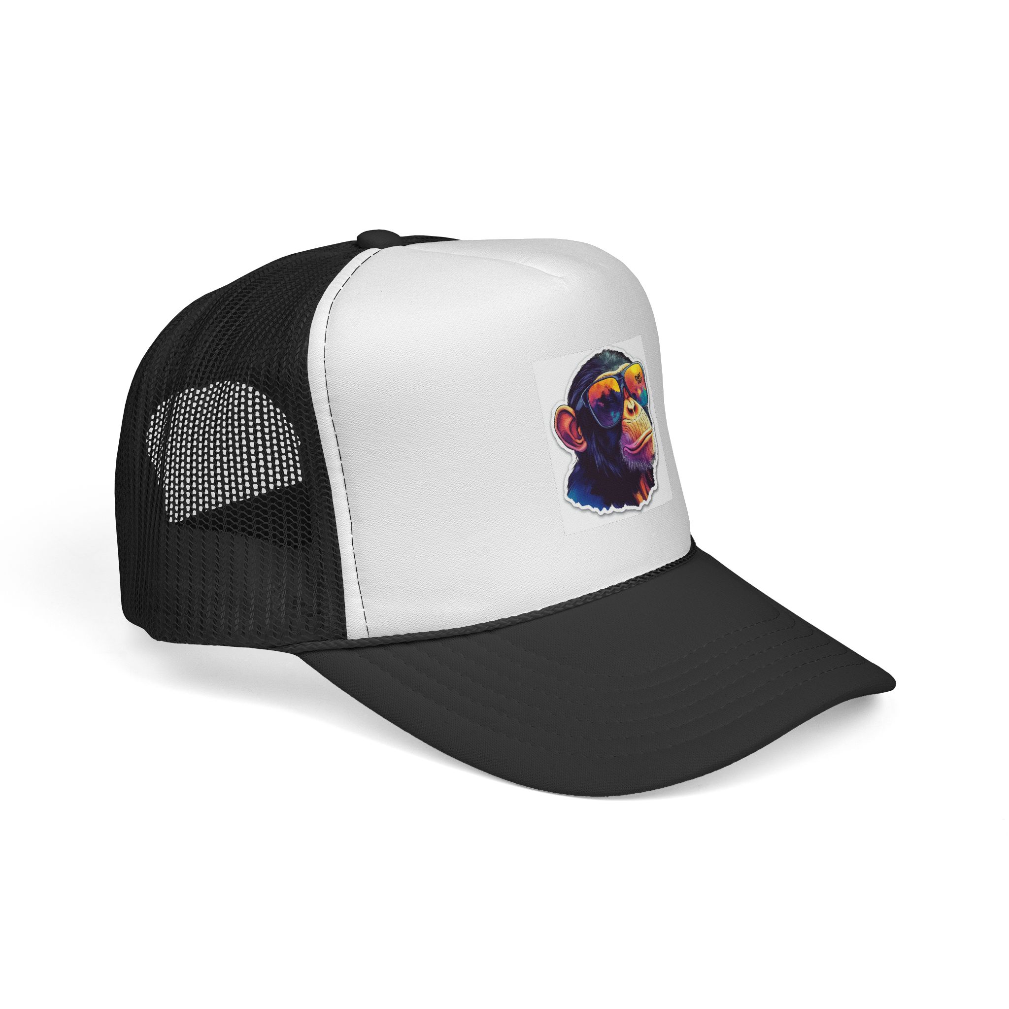 Colorful Chimp Trucker Cap — Retro Sunglasses Monkey Mesh Hat - Image 2